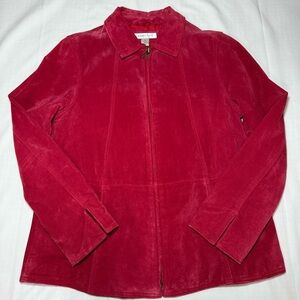 Coldwater Creek Red Suede Leather Zipper Jacket Lined Casual Biker Petite Small